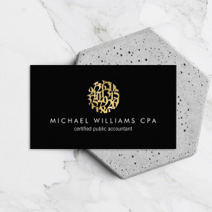 Modern Faux Guld Numbers Logotyp Accountant Black Visitkort