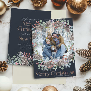 Modern Faux Guld och Blue God jul Julkort