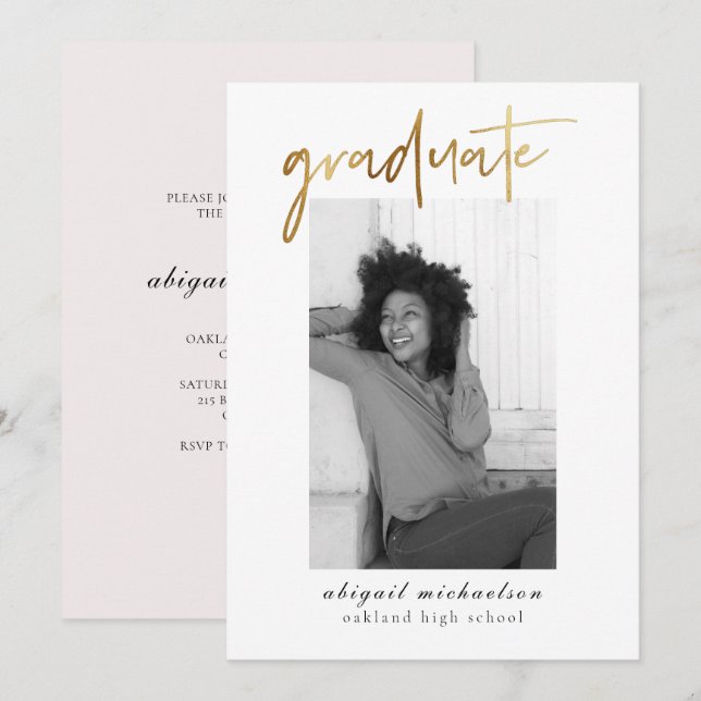 Modern Faux Guld och  Photo Studentfest Inbjudningar (Fram/baksida)