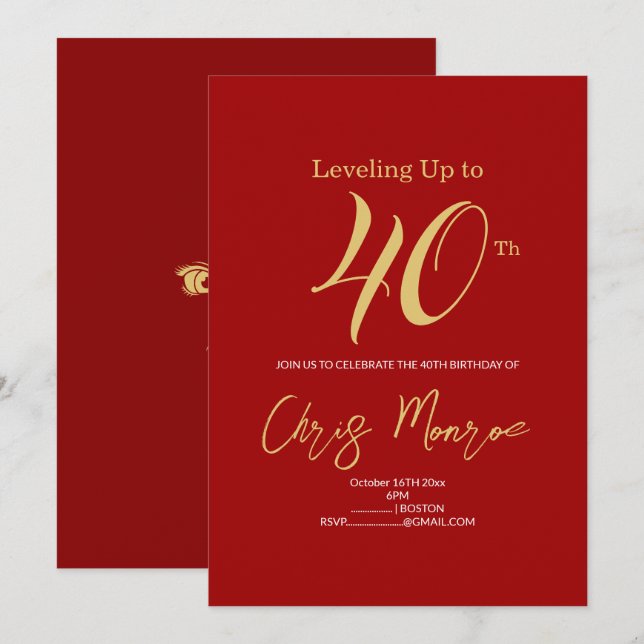 Modern faux Guld och Red Birthday-inbjudan Inbjudningar (Fram/baksida)