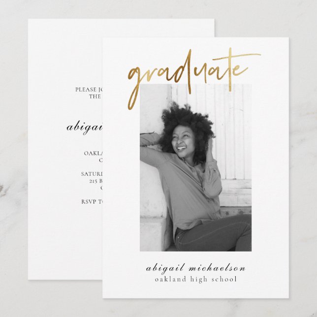 Modern Faux Guld Photo Studentfest Inbjudningar (Fram/baksida)