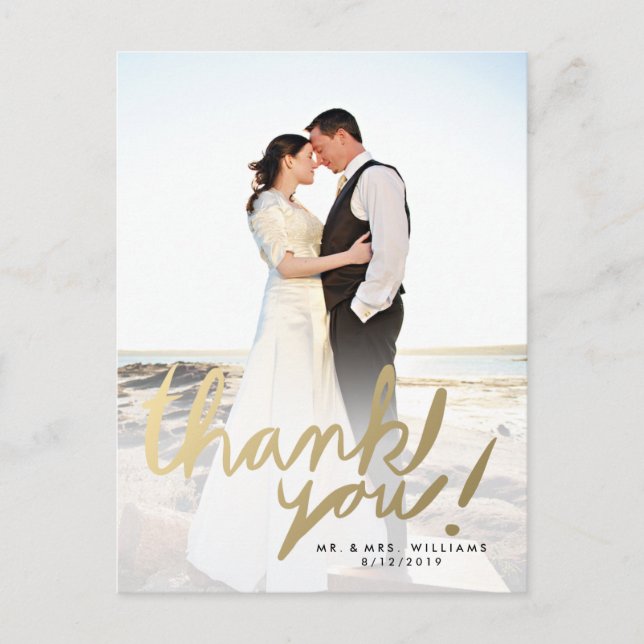 Modern Faux Guld Photo Tack-vykort Vykort (Framsida)