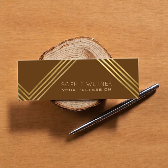 Modern faux guld rand elegant mörk brun mini visitkort (Skapare uppladdad)