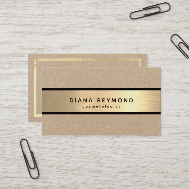 Modern Faux Guld Rand Premium Kraft Visitkort (Fram/Back In Situ)