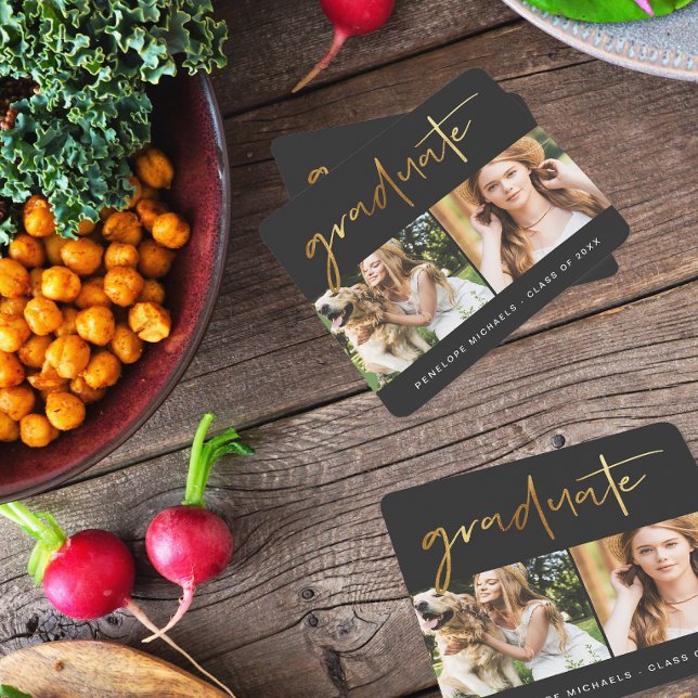 Modern Faux Guld Student-skript, fotorutnät svart Underlägg Papper Kvadrat (Skapare uppladdad)