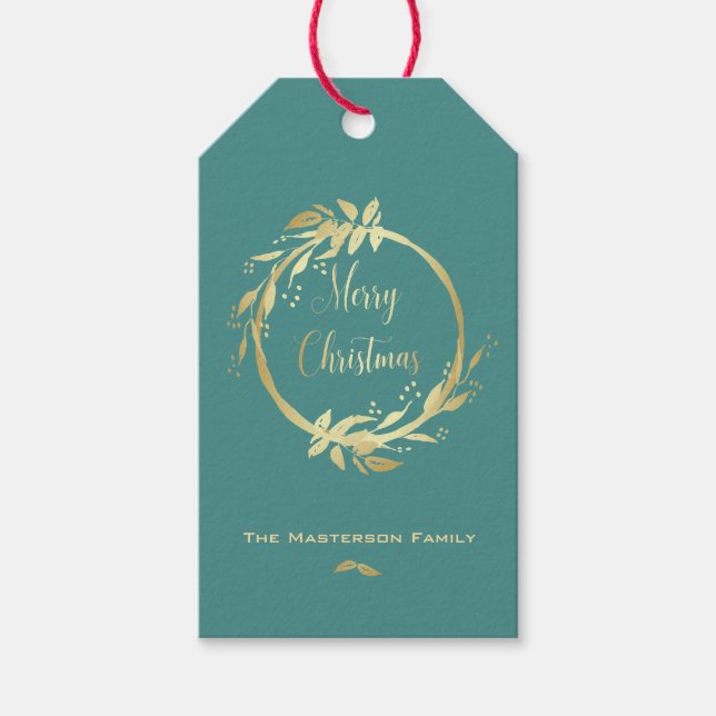 Modern Faux Guld Teal God jul Wandeans Presentetikett (Framsidan)