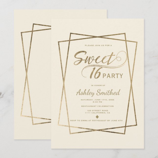 Modern faux guld typography ivory Sweet 16 Inbjudningar (Fram/baksida)