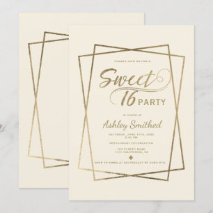 Modern faux guld typography ivory Sweet 16 Inbjudningar