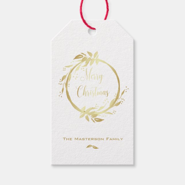 Modern Faux Guld White God jul Wand Presentetikett (Framsidan)