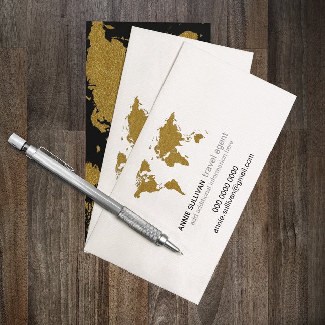 Modern Faux Guld World Map Prof. Travel Agent Visitkort (Skapare uppladdad)
