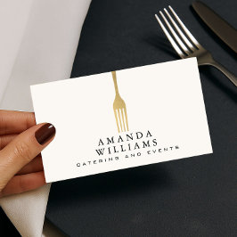 Modern Faux Guldgaffel Catering Logotyp Elfenben Visitkort