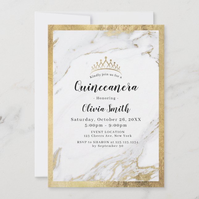 Modern faux gyllene guld marble Quinceanera Inbjudningar (Framsida)