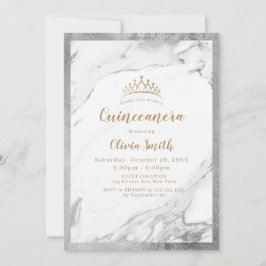 Modern faux gyllene silver marble Quinceanera Inbjudningar