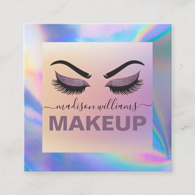 Modern Faux-holografisk Elegant Namnteckning skrip Fyrkantigt Visitkort (Framsida)