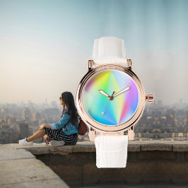 Modern faux iridescent pastel rainbow-färgad armbandsur