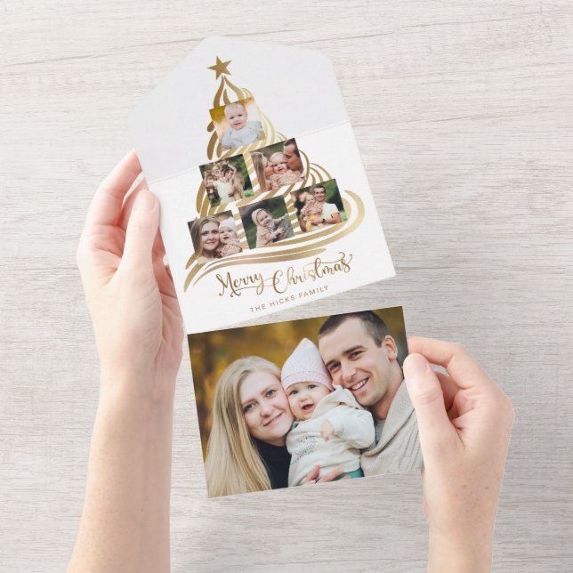 Modern Faux Julgran-familjens Guld-multifoto (Tearaway)