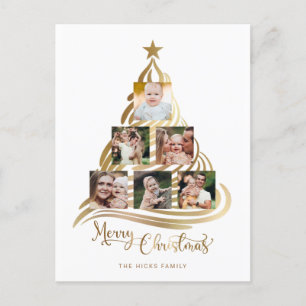 Modern Faux Julgran-familjens Guld-multifoto Helg Vykort