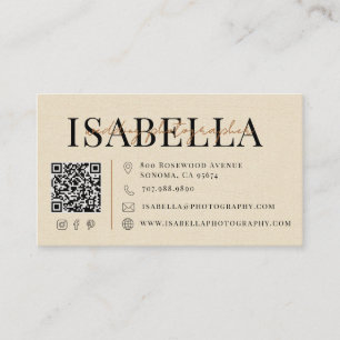 Modern Faux Linen Bröllopsfotograf QR-kod Visitkort