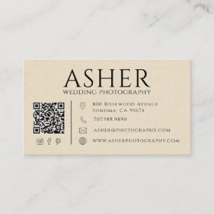 Modern Faux Linen Bröllopsfotograf QR-kod Visitkort
