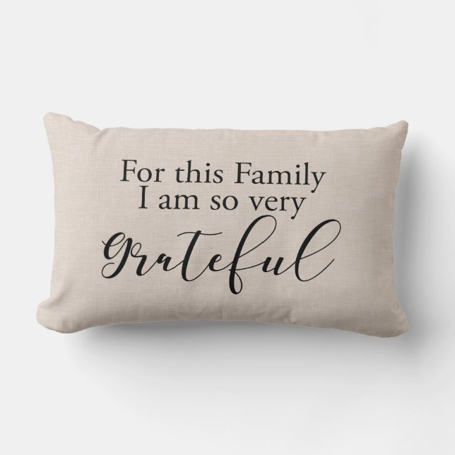 Modern Faux linen-familjens tacksamhet citat Lumbarkudde (Framsida)