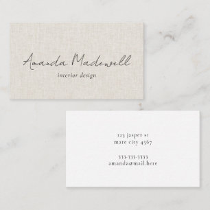 Modern Faux Linen Namnteckning skript Namn Busines Visitkort