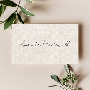 Modern Faux Linen Namnteckning skript Namn Visitkort