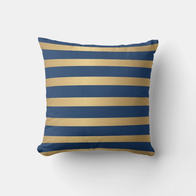 Modern Faux metallisk Guld och marin stripe Kudde (Framsida)