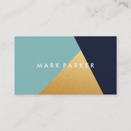 Modern Faux Navy, Blue White Guld Geometric Block Visitkort
