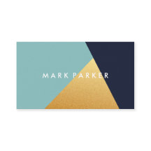 Modern Faux Navy, Blue White Guld Geometric Block