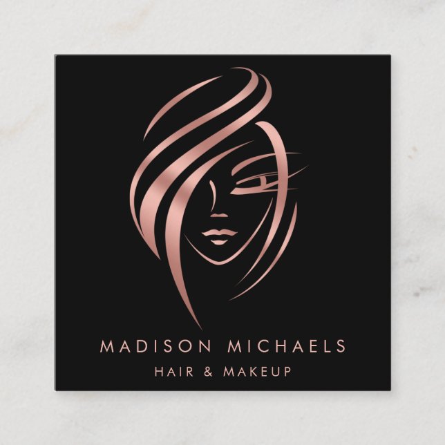 Modern Faux Ro Guld Abstrakt Hair Makeup Fyrkantigt Visitkort (Framsida)