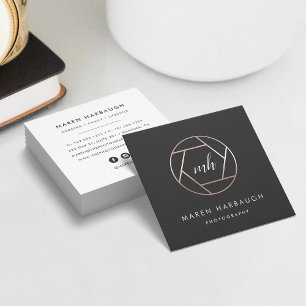 Modern Faux Ro Guld-fotoskrivare, Monogram-Logotyp Fyrkantigt Visitkort