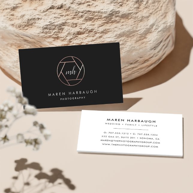 Modern Faux Ro Guld-fotoskrivare, Monogram-Logotyp Visitkort (Skapare uppladdad)