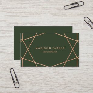 Modern faux Ro Guld-geometri på Mörk grönt Visitkort
