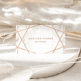 Modern Faux Ro Guld Geometric on White Marble Visitkort