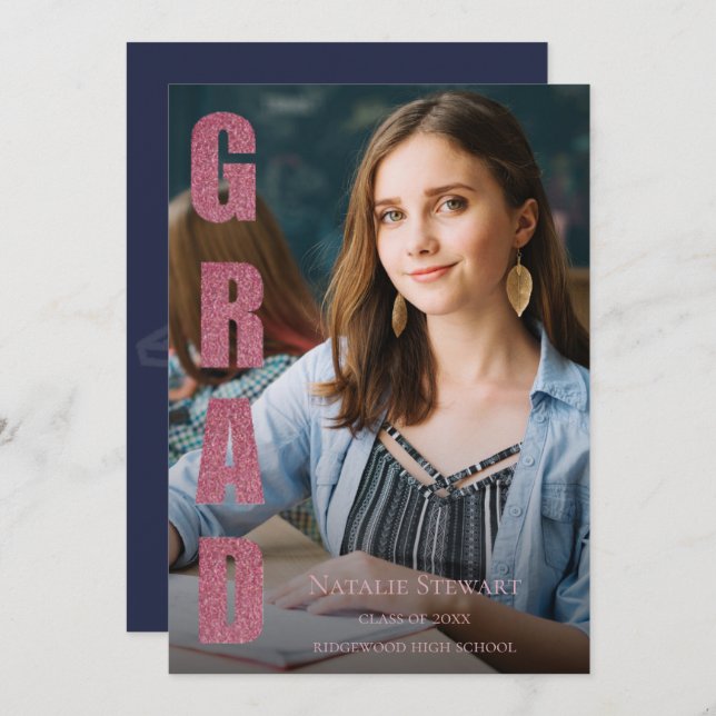 Modern Faux Ro Guld GRAD Photo Studenten Inbjudningar (Fram/baksida)