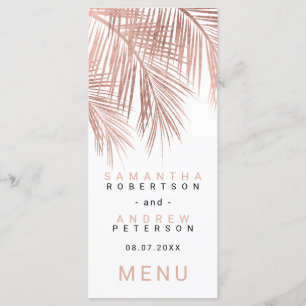 Modern faux ro guld handflatan träd elegant bröllo meny
