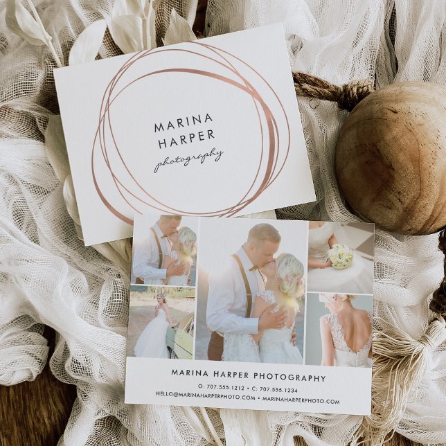 Modern Faux Ro Guld Logotyp 5-Photo Collage Vykort (Skapare uppladdad)