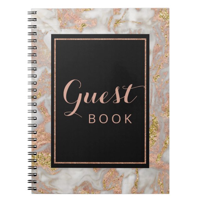 Modern Faux Ro Guld Marble Bröllop Guest Bok Anteckningsbok Med Spiral (Framsidan)