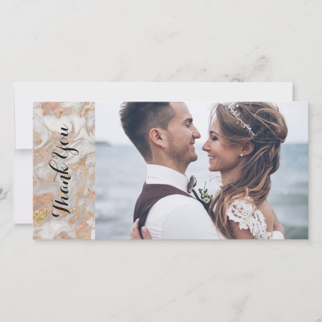 Modern Faux Ro Guld Marble Bröllop Tack Kort (Framsida)