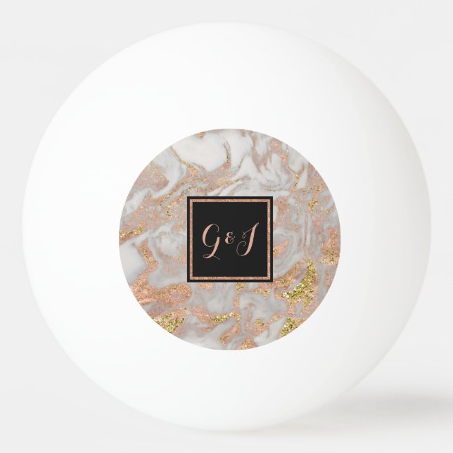 Modern Faux Ro Guld Marble Monogram Par Pingisboll (Framsidan)