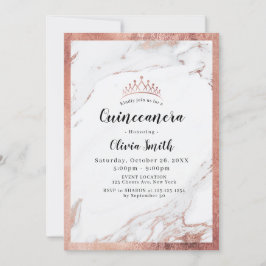 Modern faux ro guld marble Quinceanera Inbjudningar