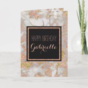 Modern Faux Ro Guld Marble Swirl Monogram Kort