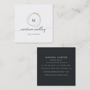 Modern Faux Rosa Guld Abstrakt Monogram Fyrkantig Fyrkantigt Visitkort