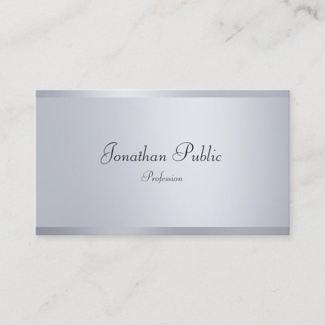 Modern Faux Silver Elegant Calligraphed-mall Visitkort (Framsida)