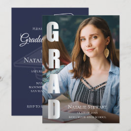 Modern Faux Silver Foil GRAD Photo Studenten Inbjudningar