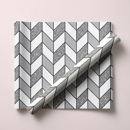 Modern Faux Silver Glitter Sillben Fiskbensmönster Presentpapper