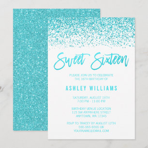 Modern Faux Teal Glitter Sweet 16 Birthday Inbjuda Inbjudningar