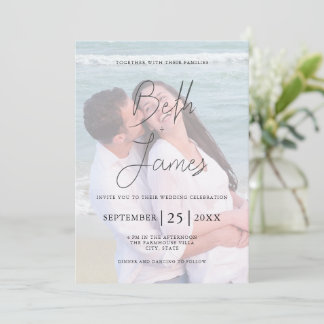 Modern Faux Vellum Photo Tropical Beach Wedding Inbjudningar