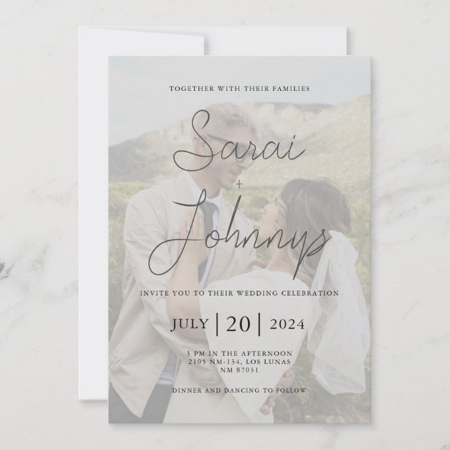 Modern Faux Vellum Photo Wedding-inbjudan Inbjudningar (Framsida)