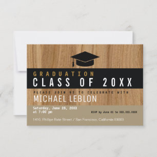 Modern faux wood elegant student . grad party inbjudningar